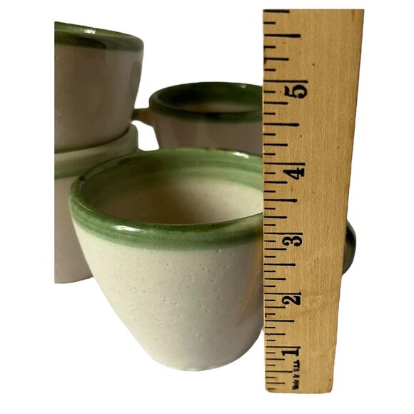 MCM John B Taylor Louisville Stoneware Pottery Green Rim 4pc Set Coffee Cup Mug - Picture 11 of 12
